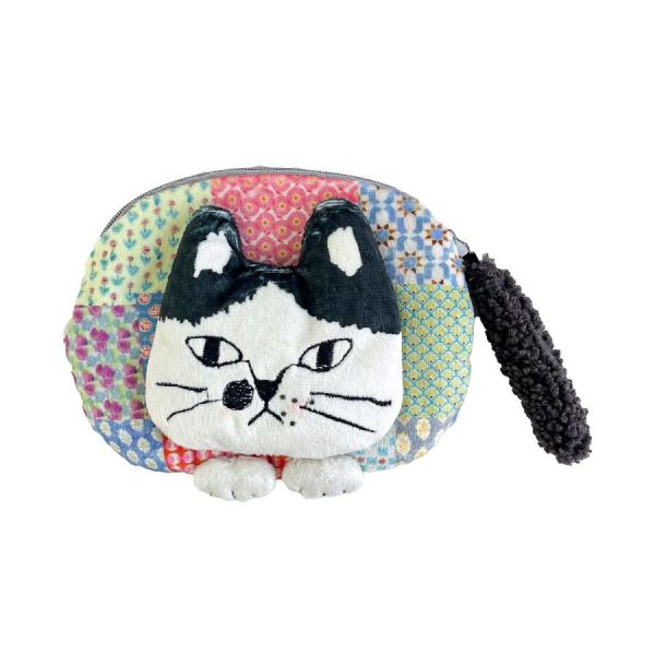 kusuguru 刺繡貓咪拼布立體橢圓收納包 