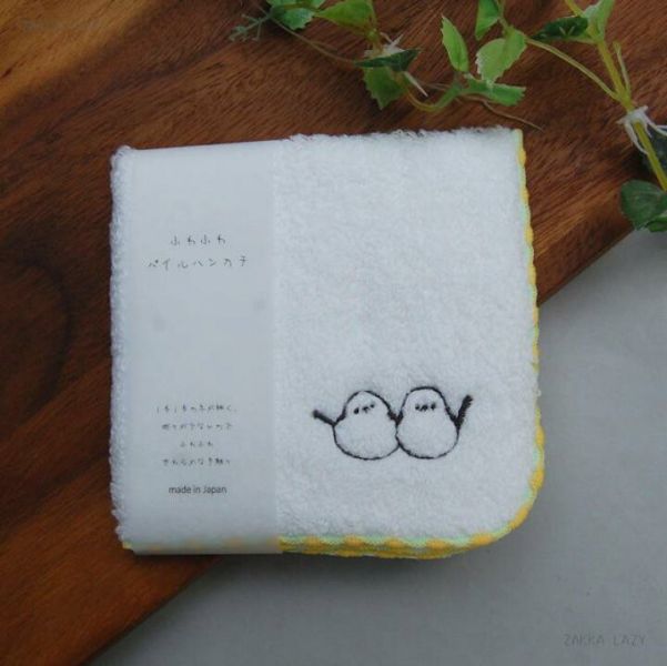 koji 長尾山雀刺繡純棉手帕 