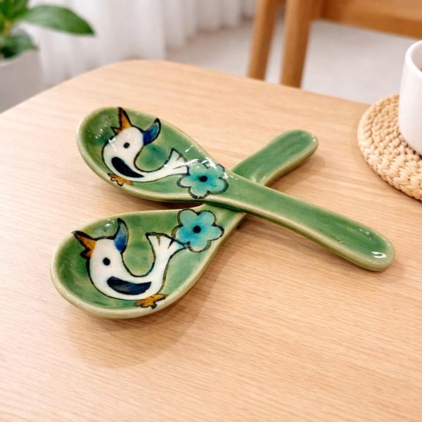 野口akiko 手繪花鳥陶瓷湯匙 
