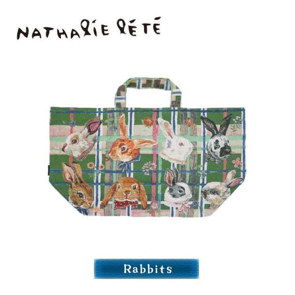 Nathalie Lete 塗鴉貓/兔子舟型格紋手提袋 