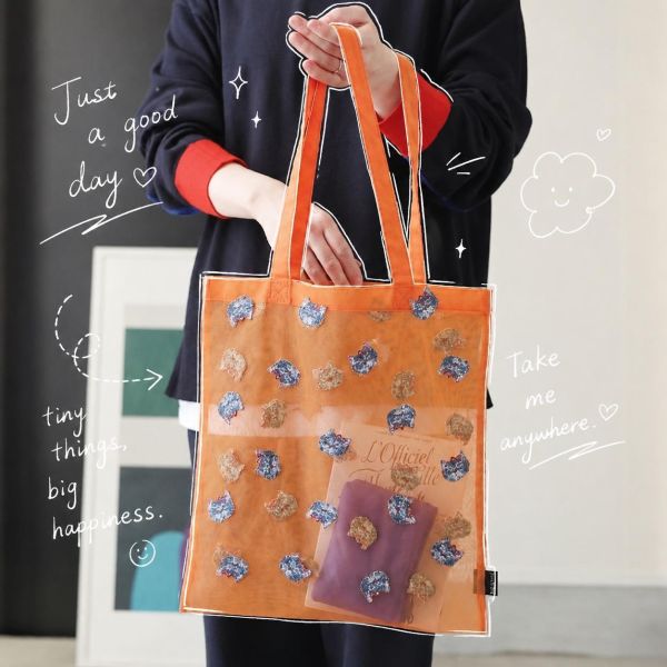 Nathalie Lete滿版刺繡貓咪網紗購物袋 