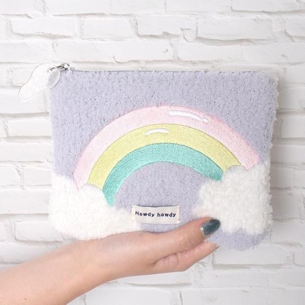 flowering 刺繡毛絨扁平收納包 