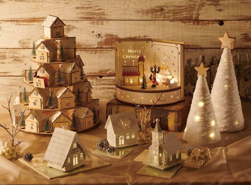 LED燈 白毛線木製聖誕樹擺設 