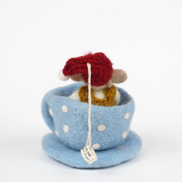 EnGry&Sif手工羊毛氈白鼠藍咖啡杯吊飾 