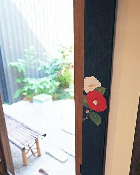京都洛柿庵 山茶花和風卷軸麻製掛飾 