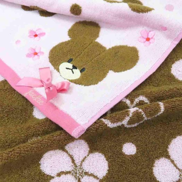 丸真 小熊學校花朵刺繡蝴蝶結手帕 