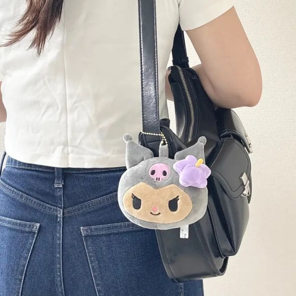 Sanrio 庫洛米/美樂蒂曬黑大臉毛絨隨身鏡吊飾 