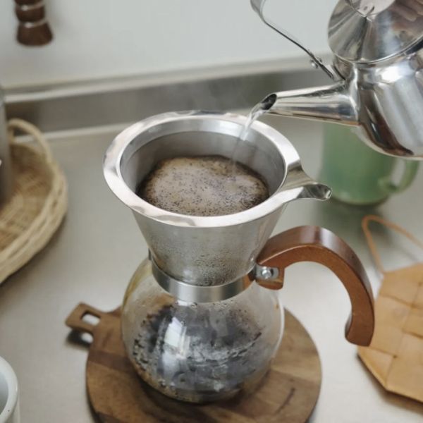 63 竹製手柄玻璃咖啡濾壺 