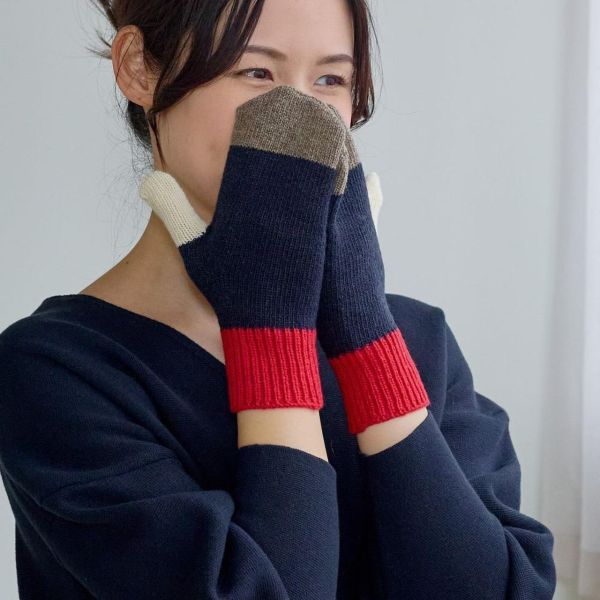 shesay 拼色針織手套(紅藍) 
