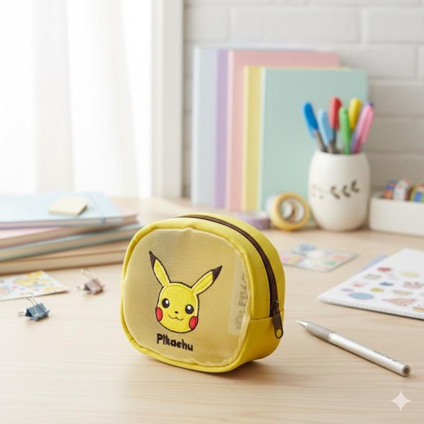 Pokemon 刺繡皮卡丘透明網狀皮革收納包 