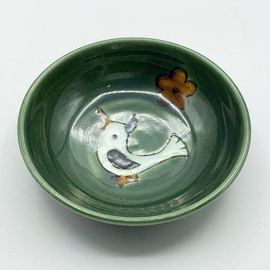 野口akiko 手繪花鳥陶瓷圓碗 