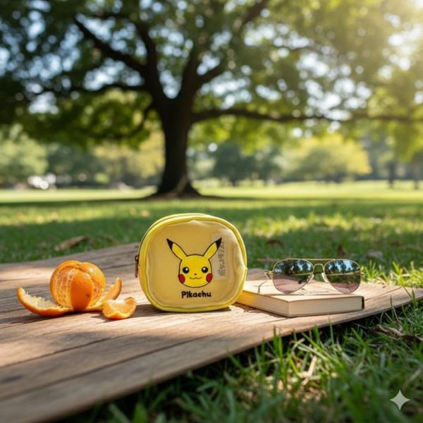 Pokemon 刺繡皮卡丘透明網狀皮革收納包 