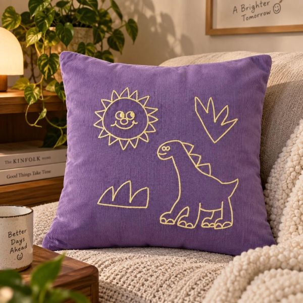 unico 刺繡小圖雙色燈芯絨抱枕套 