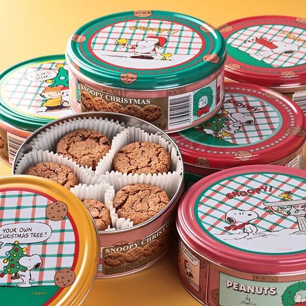 Peanuts 聖誕巧克力曲奇餅乾圓鐵盒 
