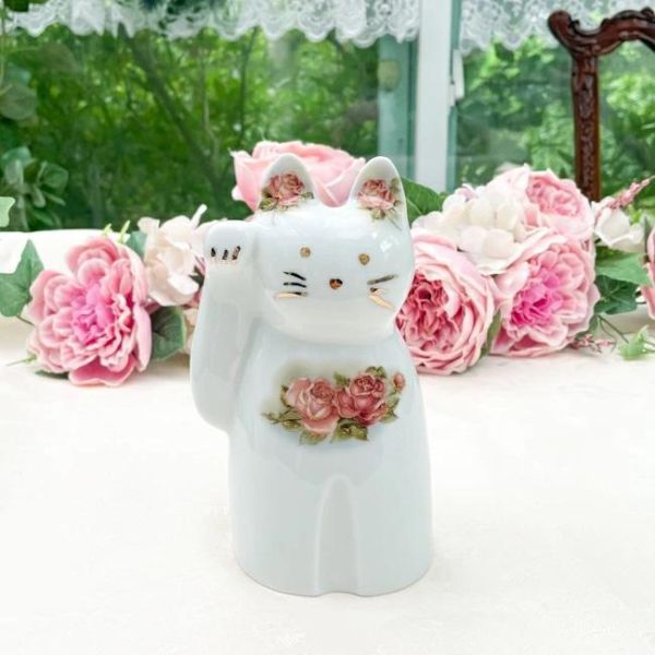 Panser a la rose招財貓金玫瑰彩繪陶瓷存錢筒 