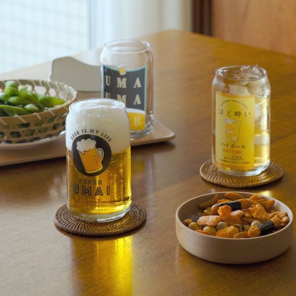 SUPER UMAI 啤酒罐造型玻璃杯 