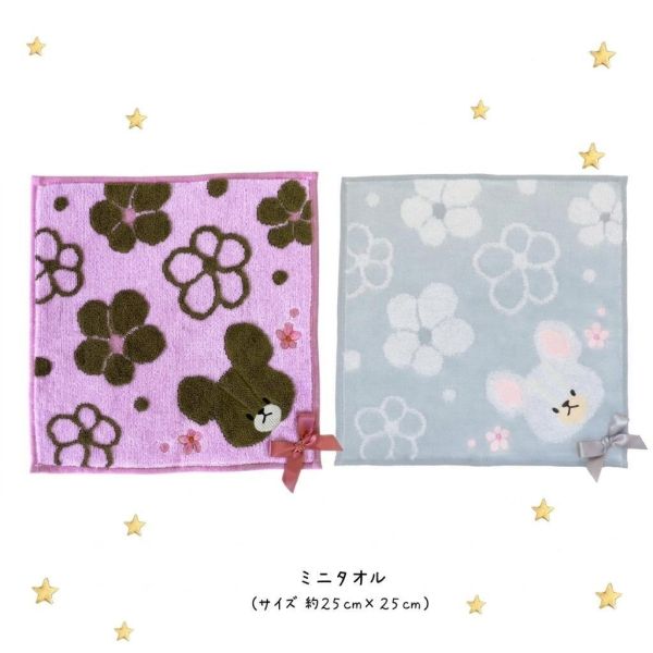 丸真 小熊學校花朵刺繡蝴蝶結手帕 