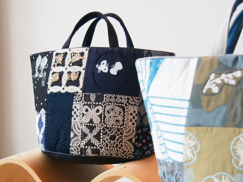 mina perhonen皆川明刺繡拼布圓底手提袋 