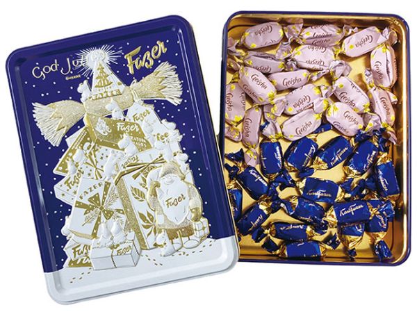 **預購**  Fazer 嚕嚕米 綜合巧克力聖誕浮雕鐵盒(藍) 