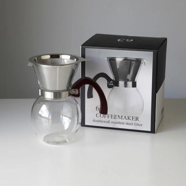 63 竹製手柄玻璃咖啡濾壺 