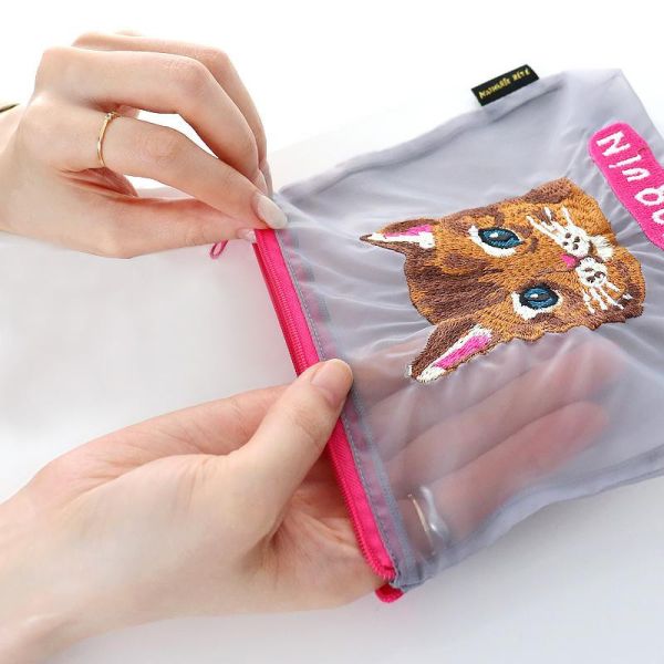 Nathalie Lete 刺繡貓咪網紗收納包 