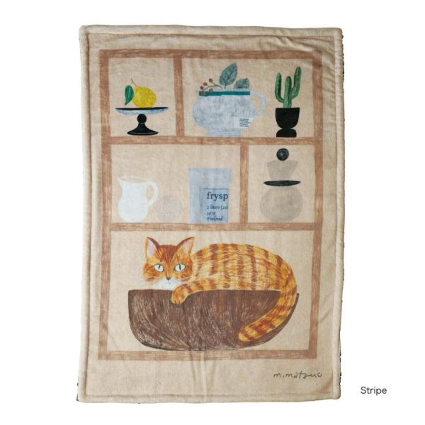 8mw 松尾美雪條紋貓櫥櫃插畫柔軟毛毯 