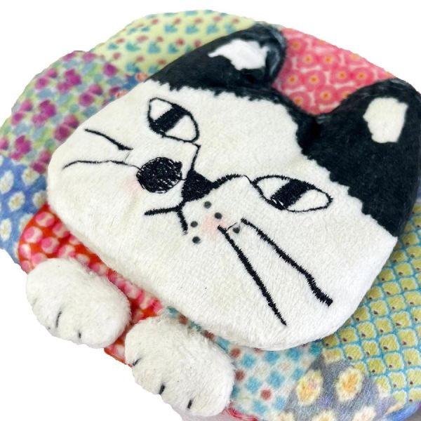kusuguru 刺繡貓咪拼布立體橢圓收納包 
