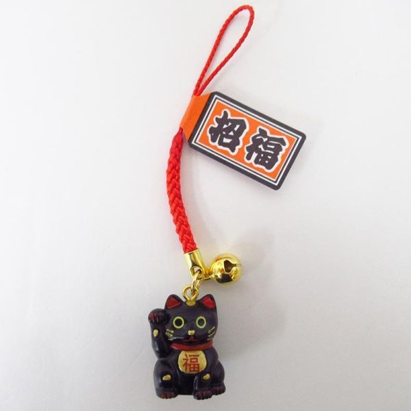 rakutokan 黑招財貓招福鈴鐺吊飾 