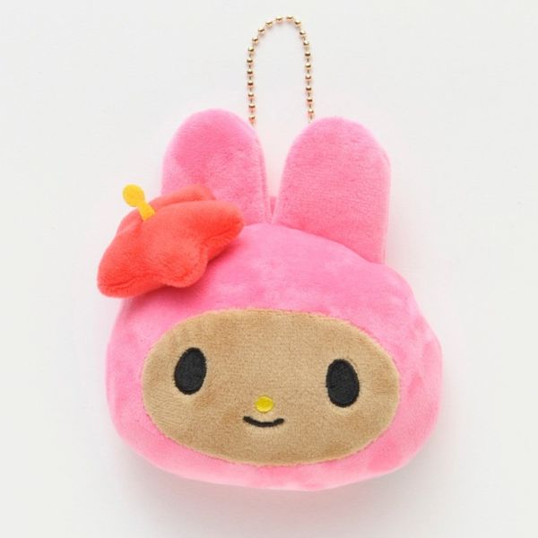 Sanrio 庫洛米/美樂蒂曬黑大臉毛絨隨身鏡吊飾 