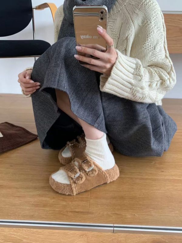 溫暖舒適雙帶毛毛拖鞋(3色) 