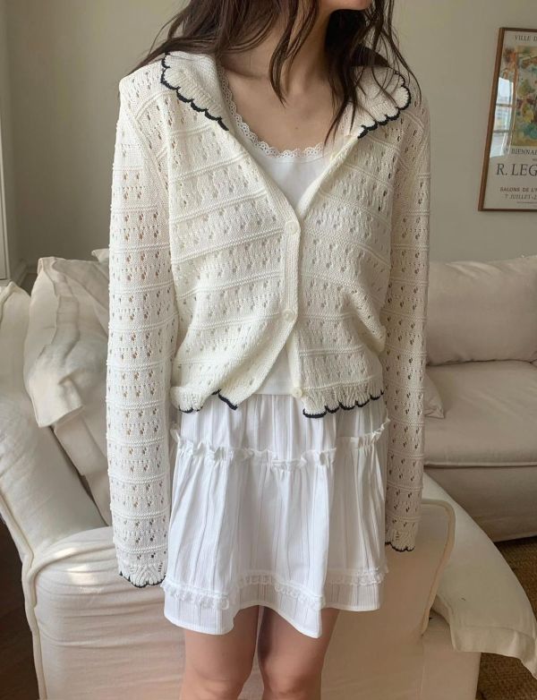 法式波浪領針織上衣 