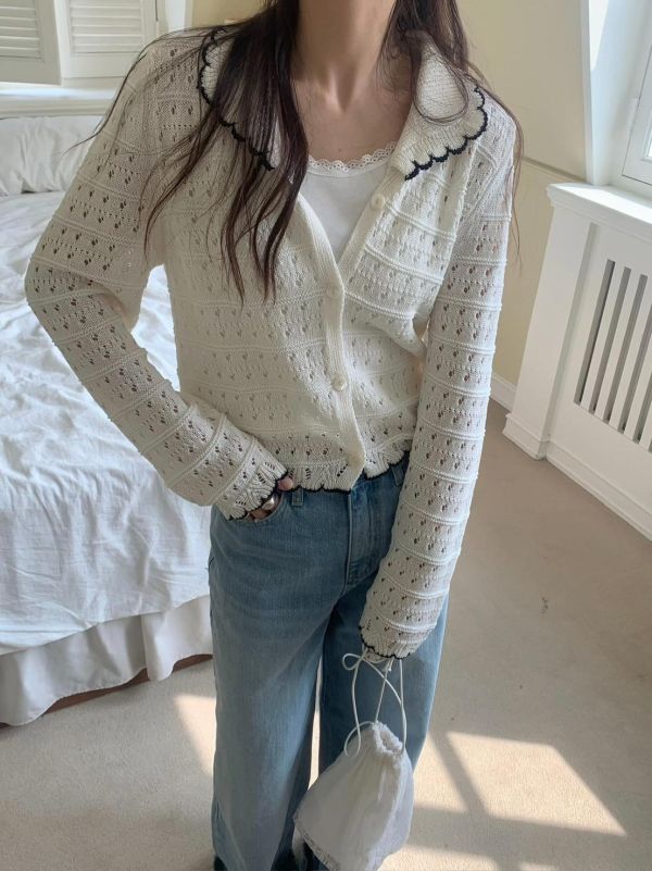 法式波浪領針織上衣 