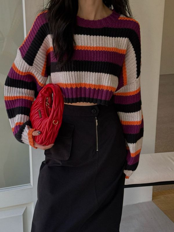 繽紛的編織秋冬-條紋針織(4色) 