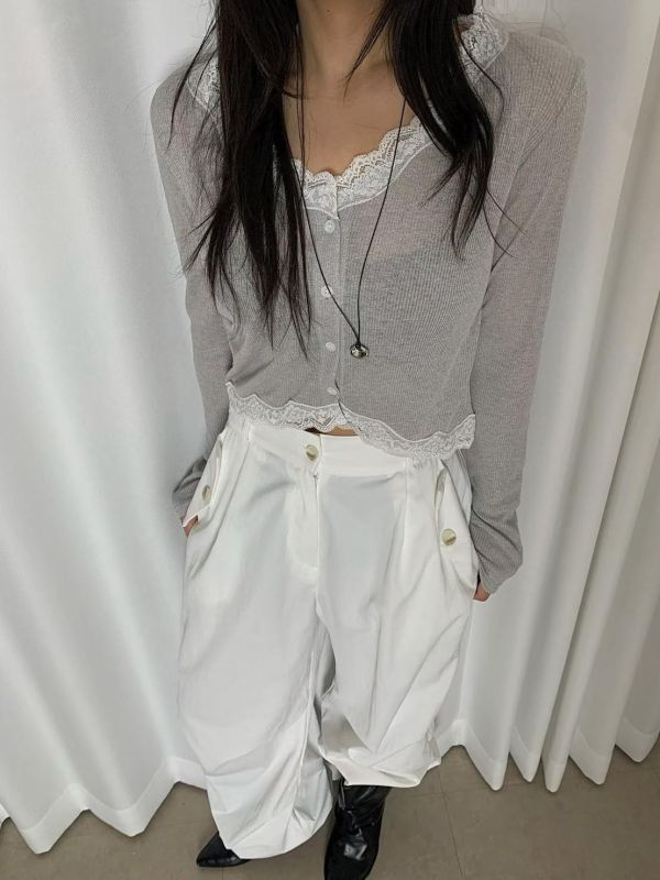 又個性又溫柔V領蕾絲邊罩外(3色) 