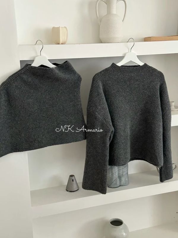 雙層溫柔感針織毛衣+披肩set(3色) 