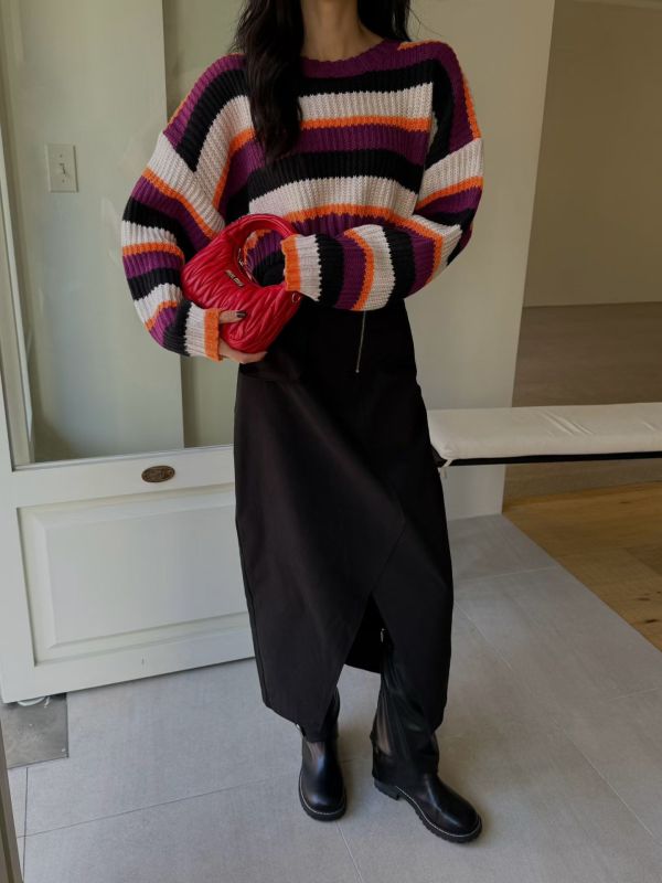 繽紛的編織秋冬-條紋針織(4色) 