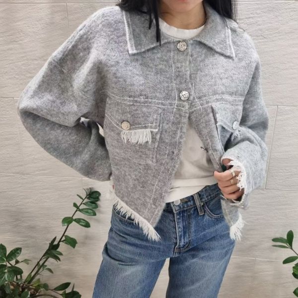 鬚邊流蘇毛呢襯衫外套(2色) 