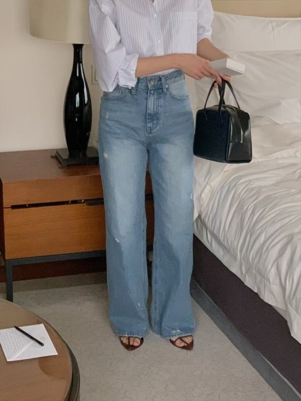 日常質感穿搭-水洗直筒丹寧褲 