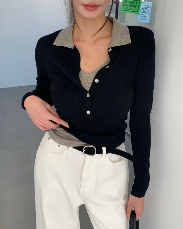 很好搭配的假兩件針織衫(3色) 