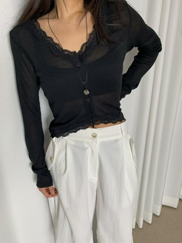 又個性又溫柔V領蕾絲邊罩外(3色) 