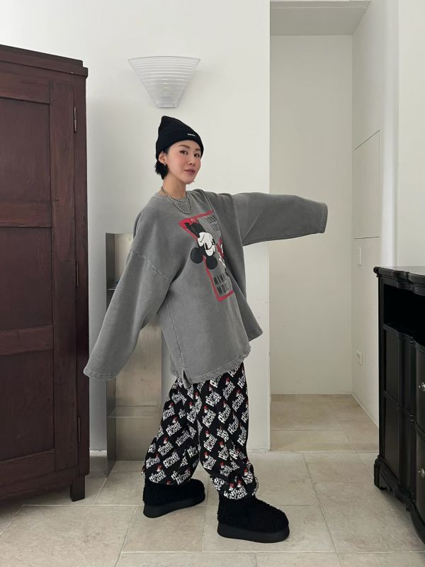 內磨毛厚磅水洗米奇踢(3色) 