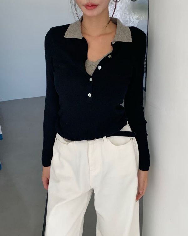 很好搭配的假兩件針織衫(3色) 