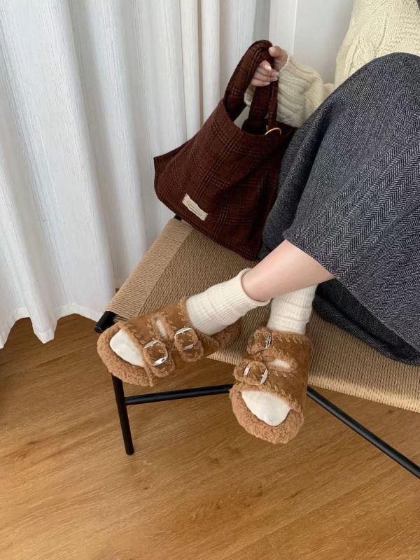 溫暖舒適雙帶毛毛拖鞋(3色) 