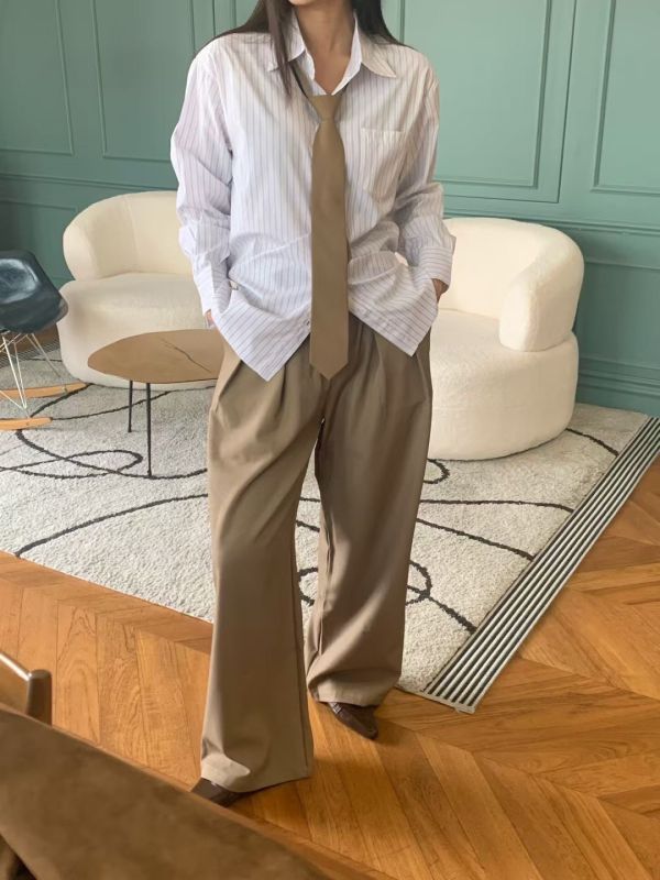 瘦瘦的附皮帶打褶西褲(4色) 