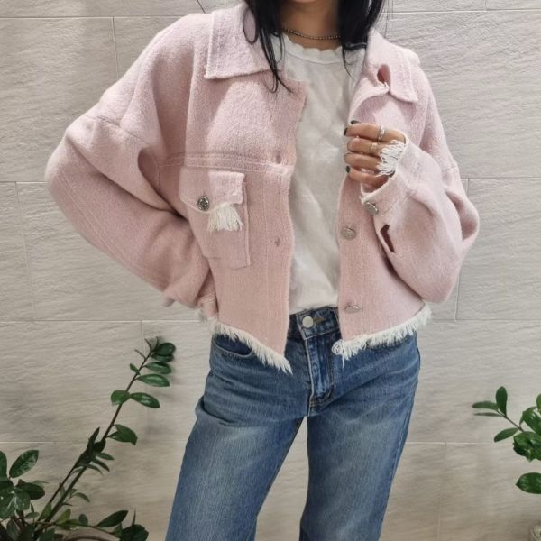 鬚邊流蘇毛呢襯衫外套(2色) 