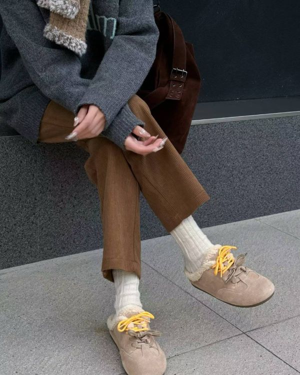 讓步伐也有溫度的麂皮毛毛懶人拖鞋(3色) 