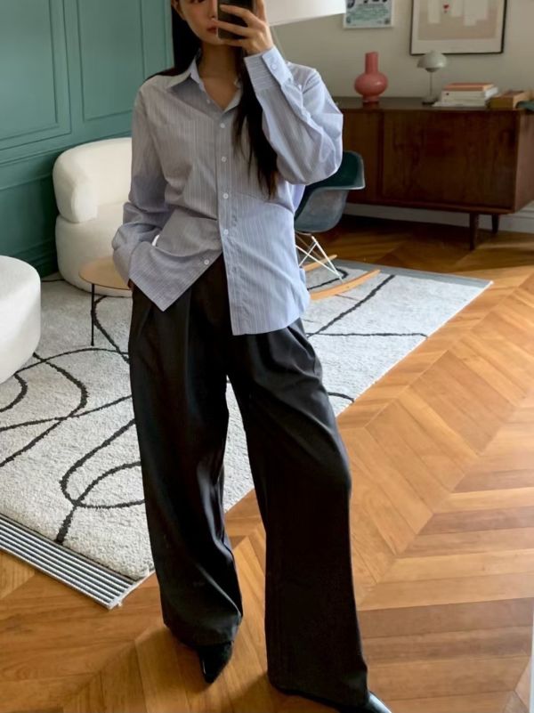 瘦瘦的附皮帶打褶西褲(4色) 