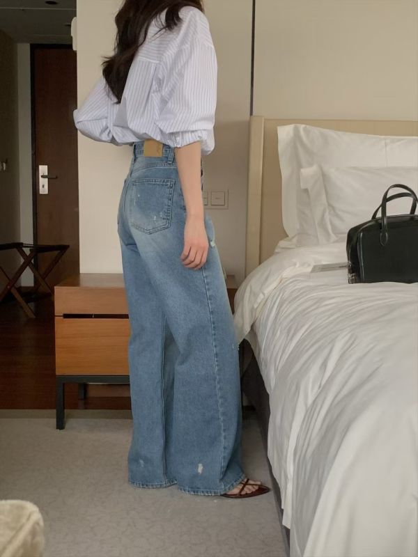 日常質感穿搭-水洗直筒丹寧褲 