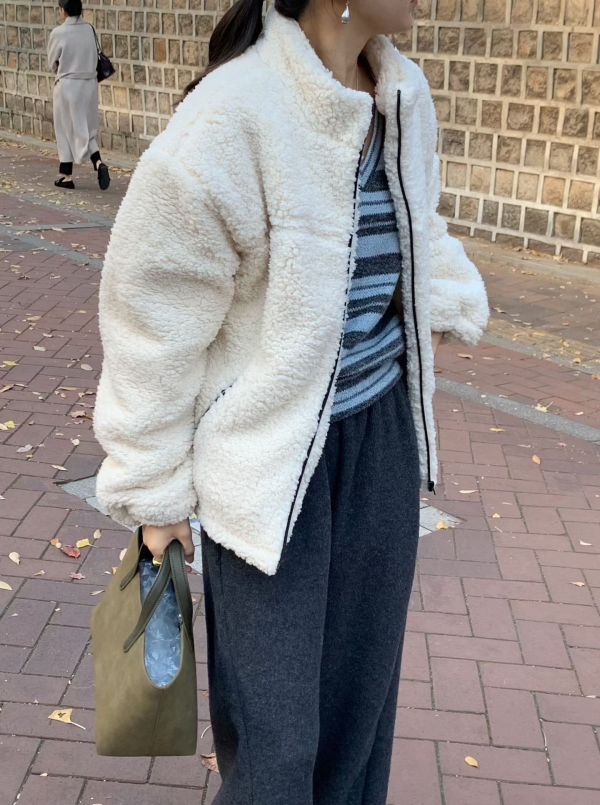 暖霧立領泰迪外套(2色) 