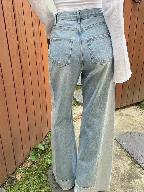 都市隨性拼色丹寧寬褲 